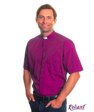 Clerical Shirt: Men 1' Slip-in Collar S/S Purple - Reliant Shirts